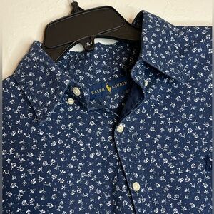 Ralph Lauren Men’s Medium Short Sleeve Button Up Cotton Floral Blue White Shirt